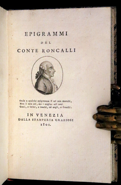 1801 Rare Italian copy of Italian Archeologist Michelangelo Lanci - Epigrams of Count Carlo Roncalli.