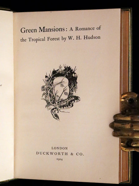 1904 First Edition bound by Bayntun - Green Mansions by W.H. Hudson. An early environmental novel.