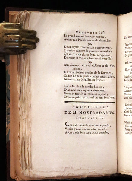 1792 Scarce French Book ~ NOSTRADAMUS Prophecies ~ Les Prophéties. Dont il y en a trois cens qui n'ont jamais esté imprimées.
