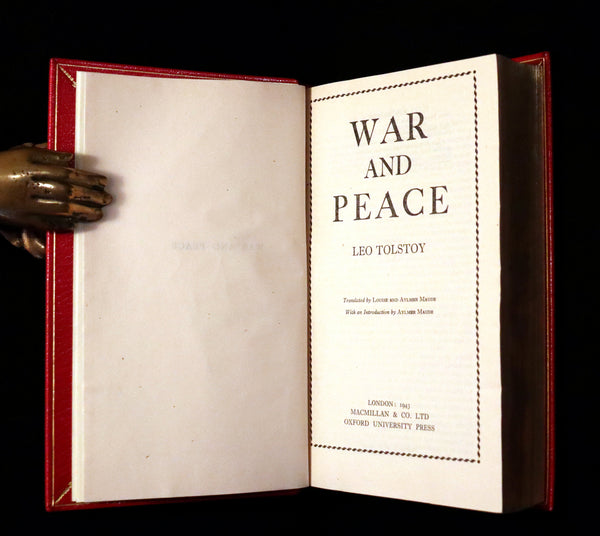 1943 Rare book in Fine Bayntun Riviere Binding - WAR AND PEACE by Count Leo Tolstoy.