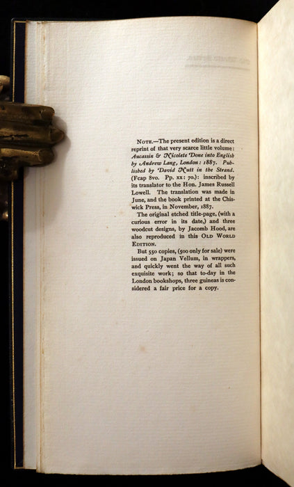 1895 Rare Limited First Edition - Knighthood and Chivalry Medieval History of Aucassin and Nicolette.