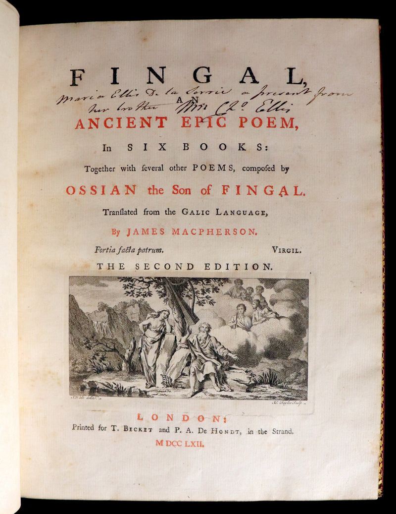 1762 Rare Book - FINGAL with Poems by Ossian, Son of Fingal. Translated from Galic by James MacPherson.
