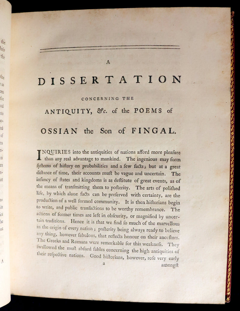 1762 Rare Book - FINGAL with Poems by Ossian, Son of Fingal. Translated from Galic by James MacPherson.