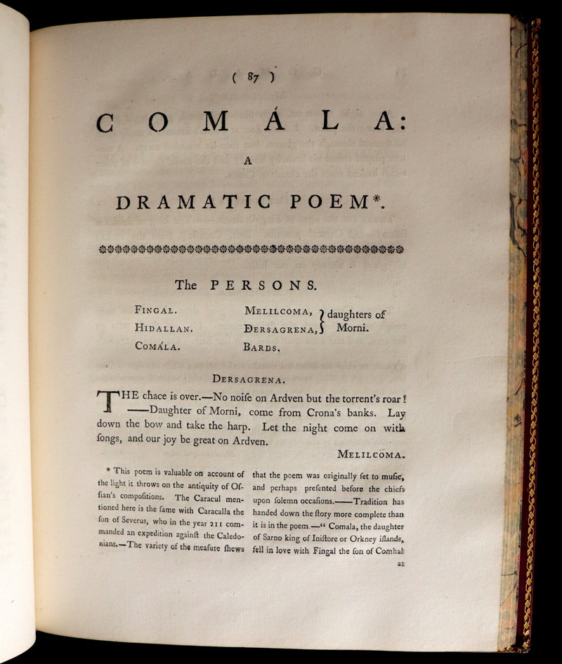 1762 Rare Book - FINGAL with Poems by Ossian, Son of Fingal. Translated from Galic by James MacPherson.