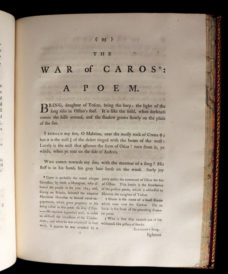 1762 Rare Book - FINGAL with Poems by Ossian, Son of Fingal. Translated from Galic by James MacPherson.