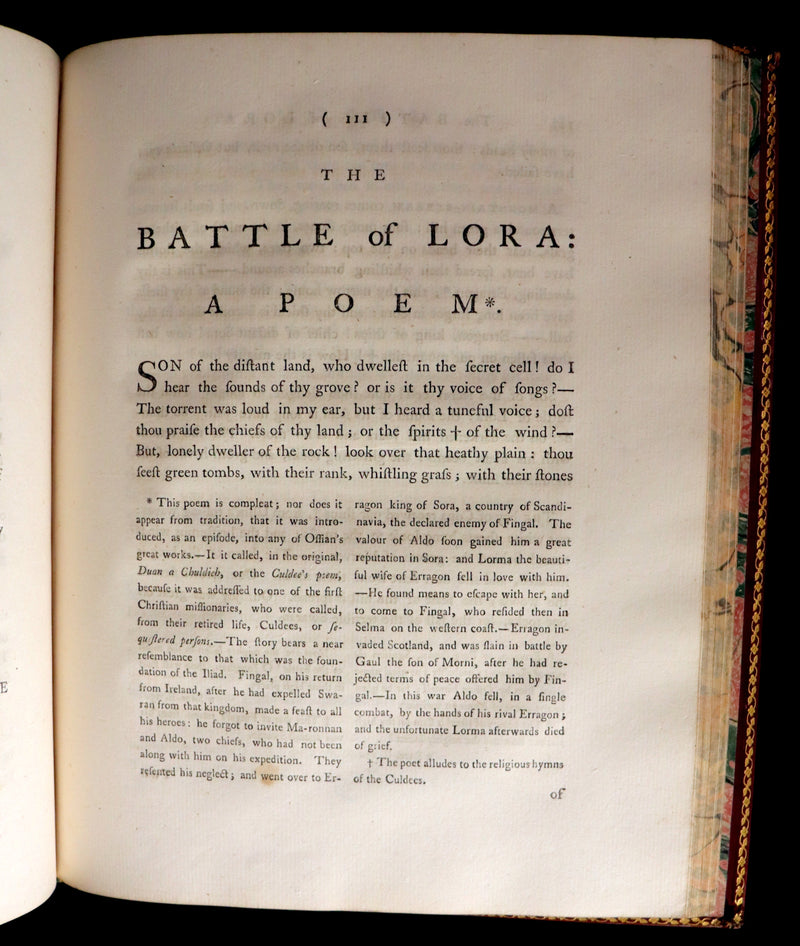 1762 Rare Book - FINGAL with Poems by Ossian, Son of Fingal. Translated from Galic by James MacPherson.