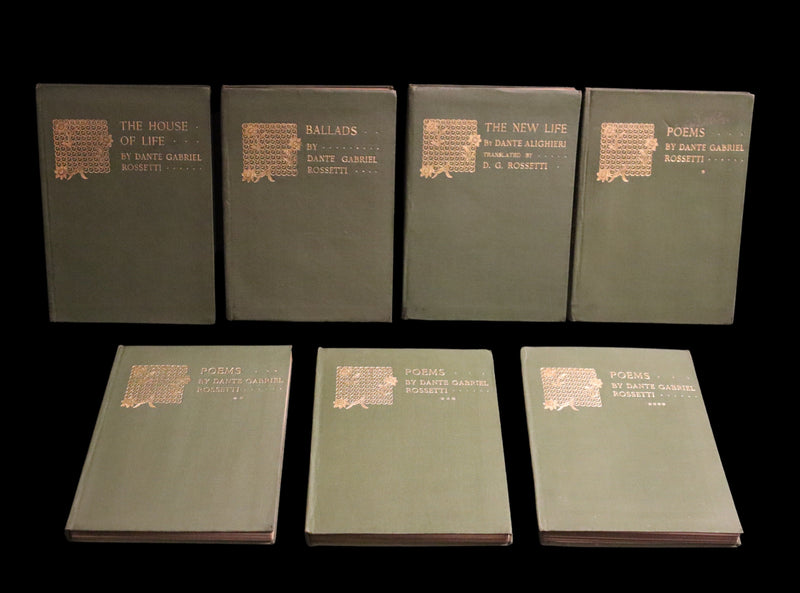 1898 Scarce Pre-Raphaelite Book set - Works of Dante Gabriel Rossetti - Siddal Edition with Bookcase.