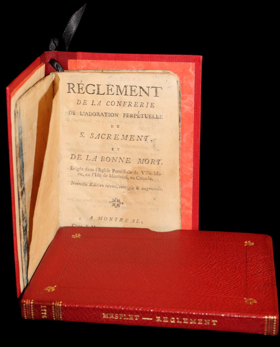 1776 First Book printed in Montreal - Mesplet Reglement de la Confrerie de l'Adoration Perpetuelle du S Sacrement et de la Bonne Mort.