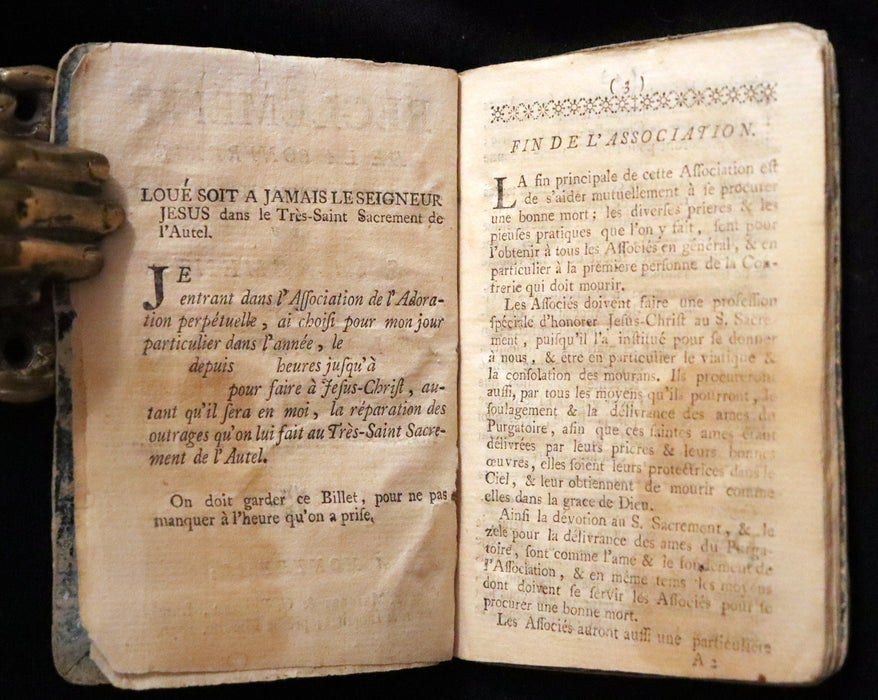 1776 First Book printed in Montreal - Mesplet Reglement de la Confrerie de l'Adoration Perpetuelle du S Sacrement et de la Bonne Mort.