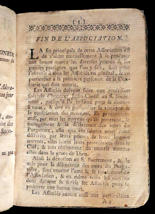 1776 First Book printed in Montreal - Mesplet Reglement de la Confrerie de l'Adoration Perpetuelle du S Sacrement et de la Bonne Mort.