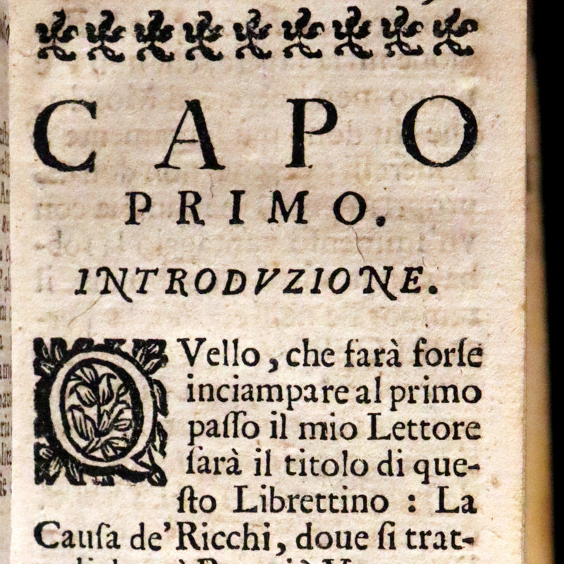 1700 Scarce Italian Vellum Book - La Causa De Ricchi Overo Il Debito by Giovanni Pietro Pinamonti. First Edition.