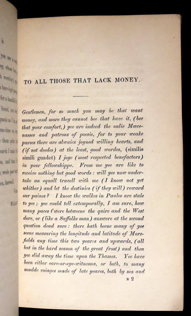 1840 Scarce 1609 Pamphlet - A Search for Money, or The Lamentable Complaint for the Loss of the Wandering Knight by William Rowley.