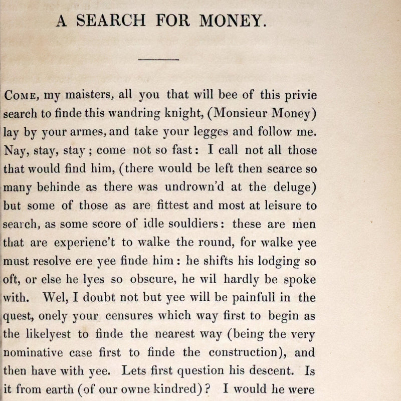 1840 Scarce 1609 Pamphlet - A Search for Money, or The Lamentable Complaint for the Loss of the Wandering Knight by William Rowley.
