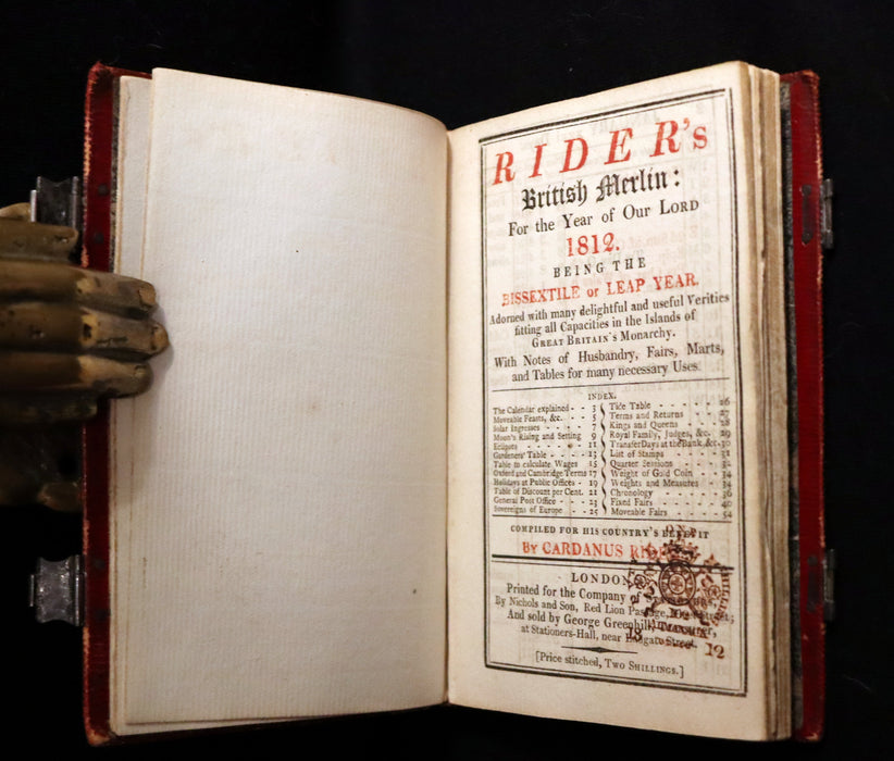 1812 Scarce First Edition with Claps -  Almanack Rider's British Merlin, For the Year 1812.