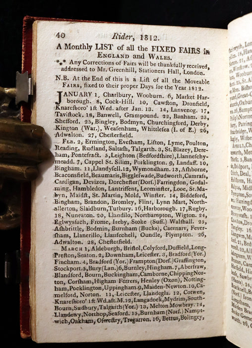 1812 Scarce First Edition with Claps -  Almanack Rider's British Merlin, For the Year 1812.