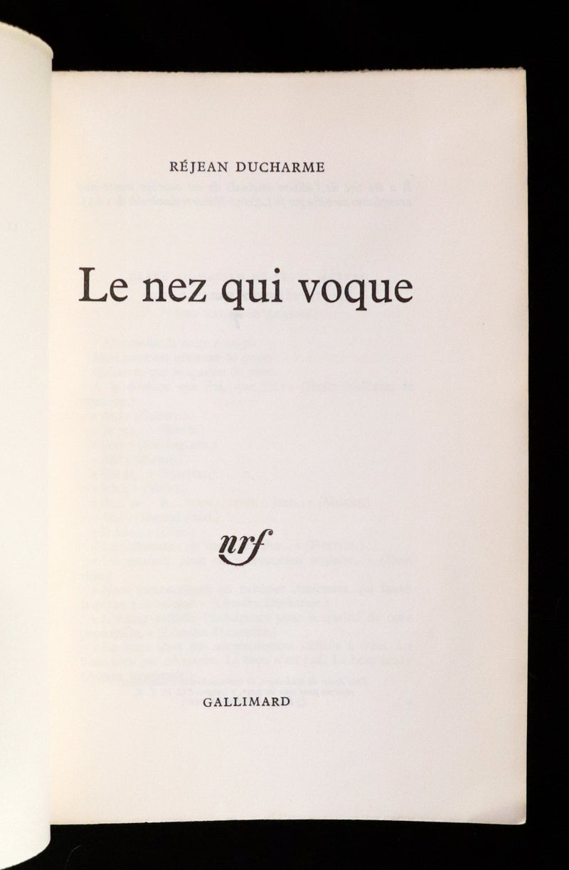 1967 Scarce Limited First French Edition - Le Nez qui Voque by Réjean Ducharme. #7/35.
