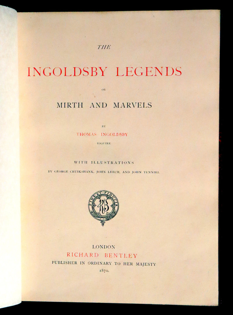 1870 Beautiful Binding - INGOLDSBY LEGENDS Illustrated by Cruikshank, Leech and Tenniel.
