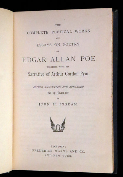 1888 Scarce Victorian Book - The Complete Poetical Works of EDGAR ALLAN POE & Arthur Gordon Pym.