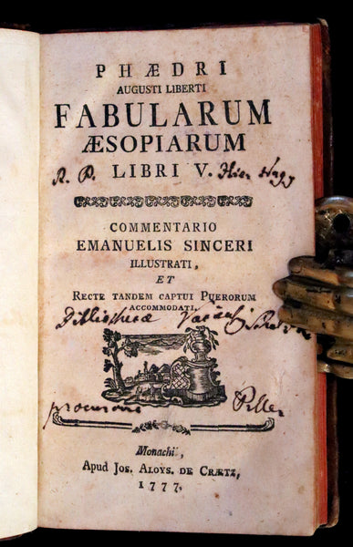 1777 Rare Latin-German Book - Phaedrus & AESOP'S FABLES, Fabularum Aesopiarum Libri V.