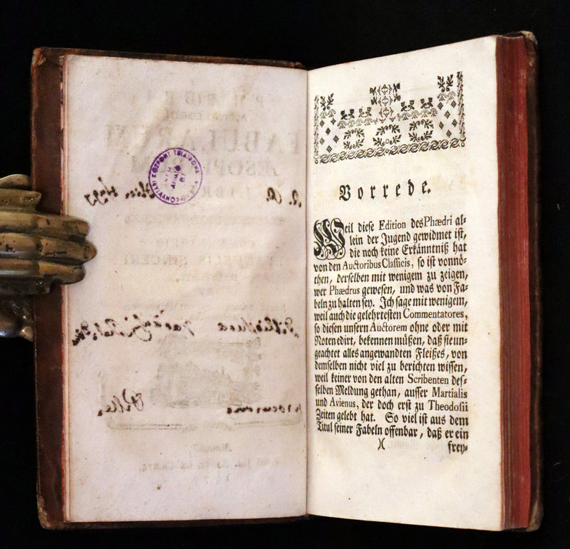 1777 Rare Latin-German Book - Phaedrus & AESOP'S FABLES, Fabularum Aesopiarum Libri V.