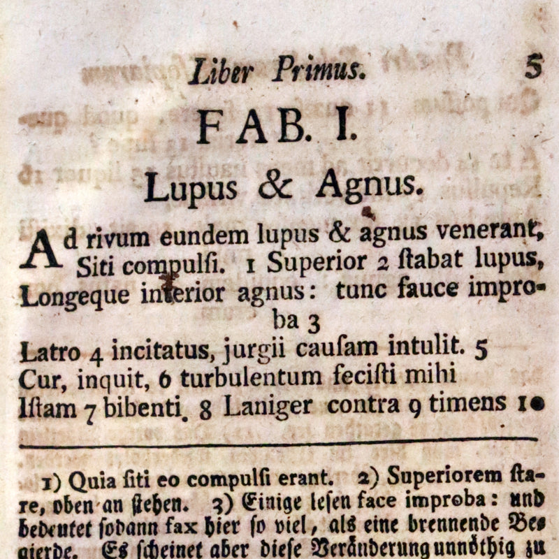 1777 Rare Latin-German Book - Phaedrus & AESOP'S FABLES, Fabularum Aesopiarum Libri V.