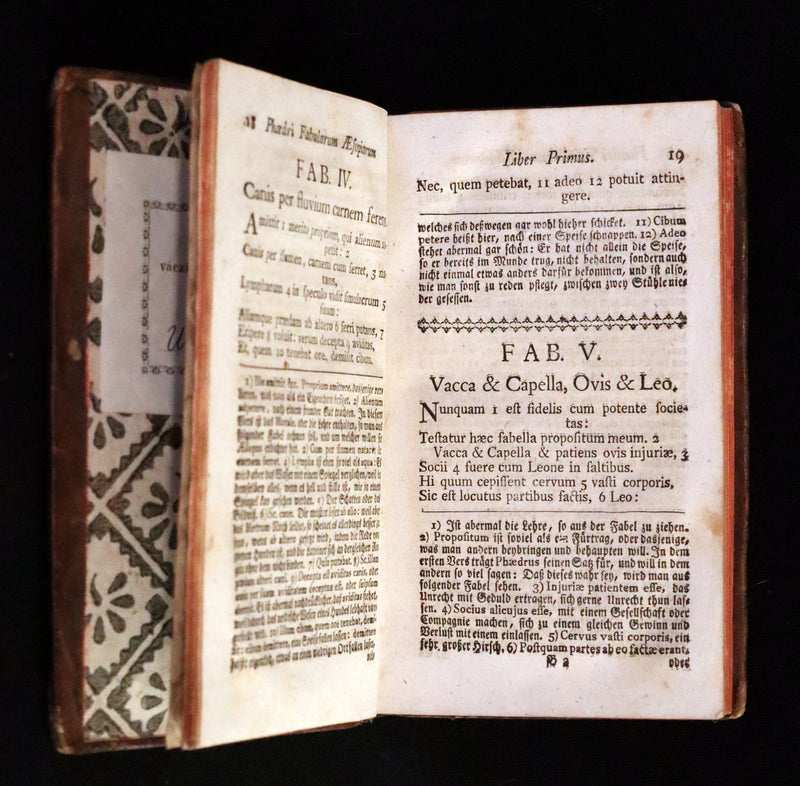1777 Rare Latin-German Book - Phaedrus & AESOP'S FABLES, Fabularum Aesopiarum Libri V.