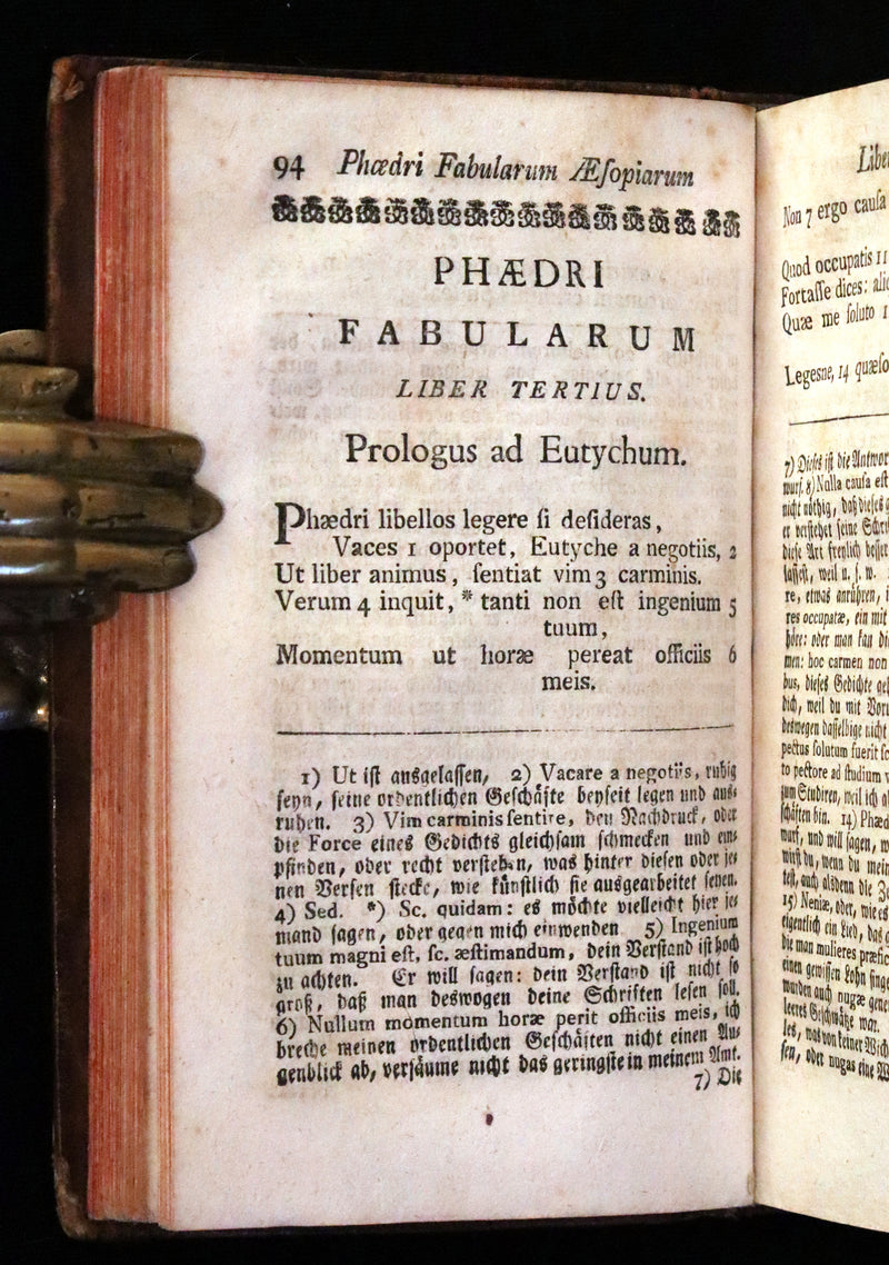 1777 Rare Latin-German Book - Phaedrus & AESOP'S FABLES, Fabularum Aesopiarum Libri V.