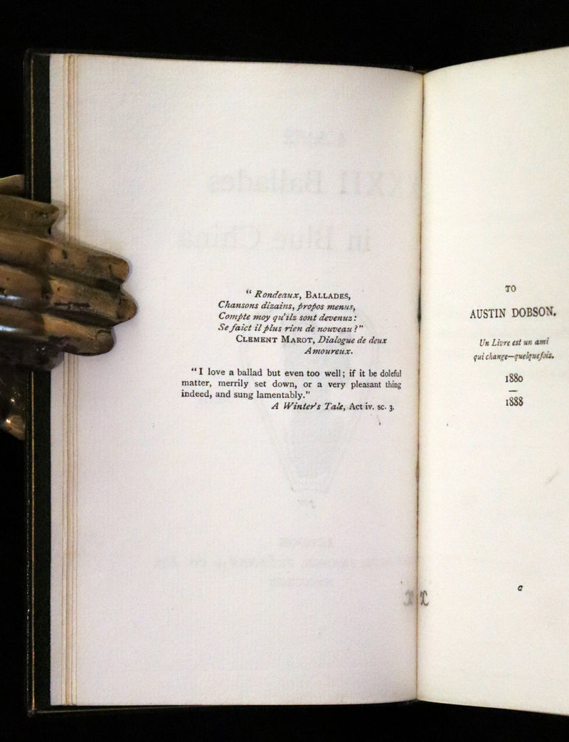 1899 Rare Book bound by Riviere - XXXII Ballades in Blue China, poems by Andrew Lang.