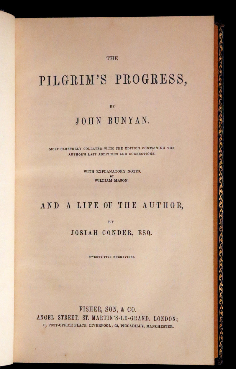 1847 Rare Victorian Book - The Pilgrim's Progress by John Bunyan. Illustrated.