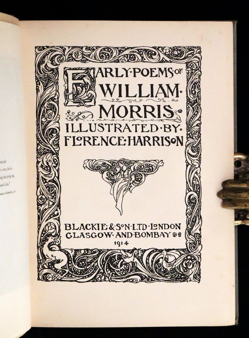 1914 Rare First Edition - Early Poems of William Morris Illustrated by Pre-Raphaelite FLORENCE HARRISON.