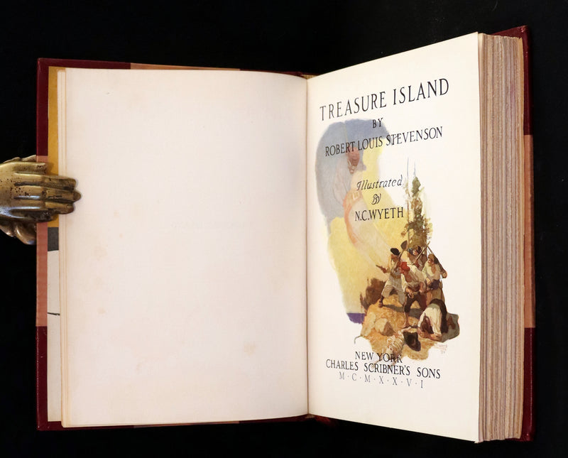 1926 Rare Morocco Binding - TREASURE ISLAND by Stevenson. Illustrated by N. C. Wyeth.