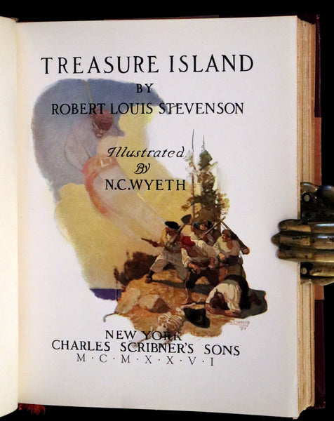 1926 Rare Morocco Binding - TREASURE ISLAND by Stevenson. Illustrated by N. C. Wyeth.