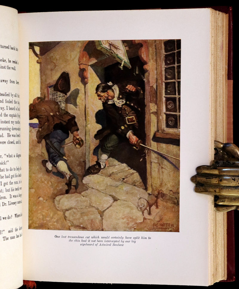 1926 Rare Morocco Binding - TREASURE ISLAND by Stevenson. Illustrated by N. C. Wyeth.