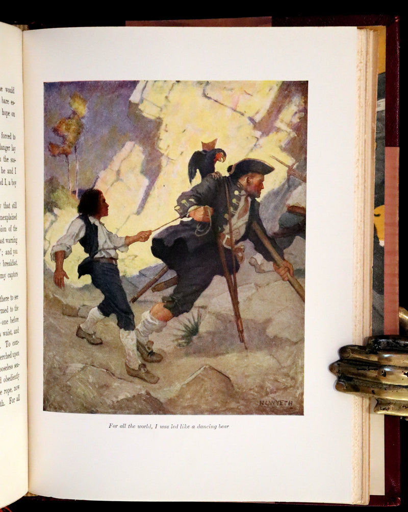 1926 Rare Morocco Binding - TREASURE ISLAND by Stevenson. Illustrated by N. C. Wyeth.