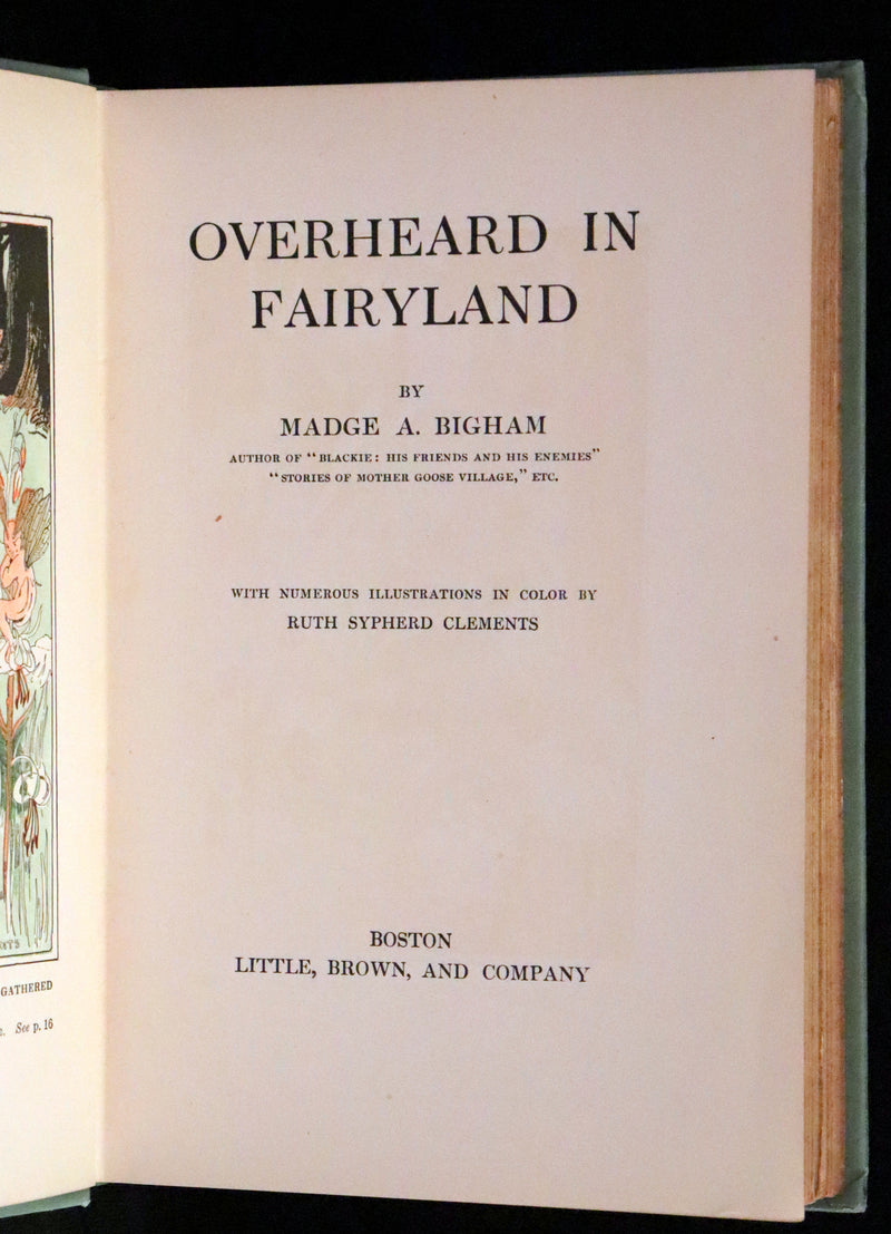 1909 Scarce First Edition - Overheard in Fairyland by Madge A. Bigham Illustrated by Ruth Sypherd Clements.