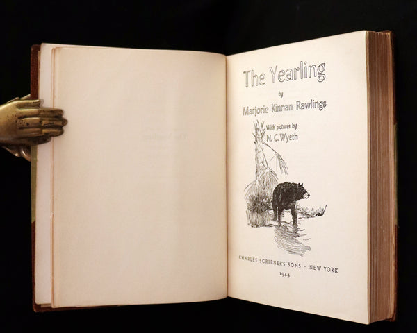 1944 Rare Book in Morocco binding - The YEARLING by Marjorie Kinnan Rawlings illustrated by N. C. WYETH.