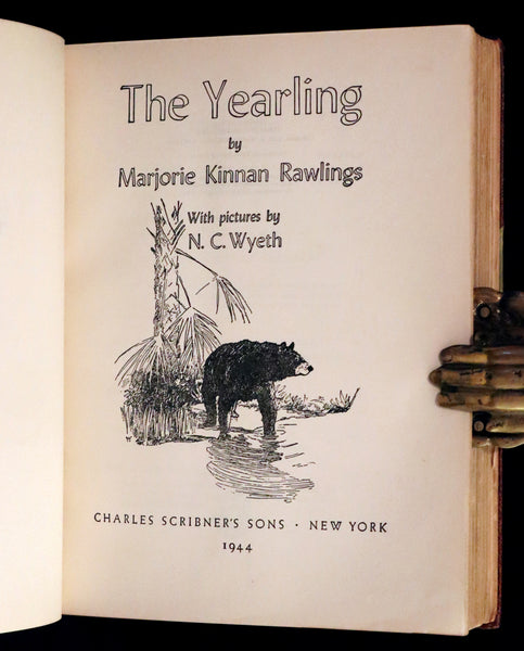 1944 Rare Book in Morocco binding - The YEARLING by Marjorie Kinnan Rawlings illustrated by N. C. WYETH.