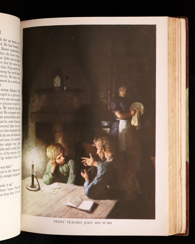 1944 Rare Book in Morocco binding - The YEARLING by Marjorie Kinnan Rawlings illustrated by N. C. WYETH.