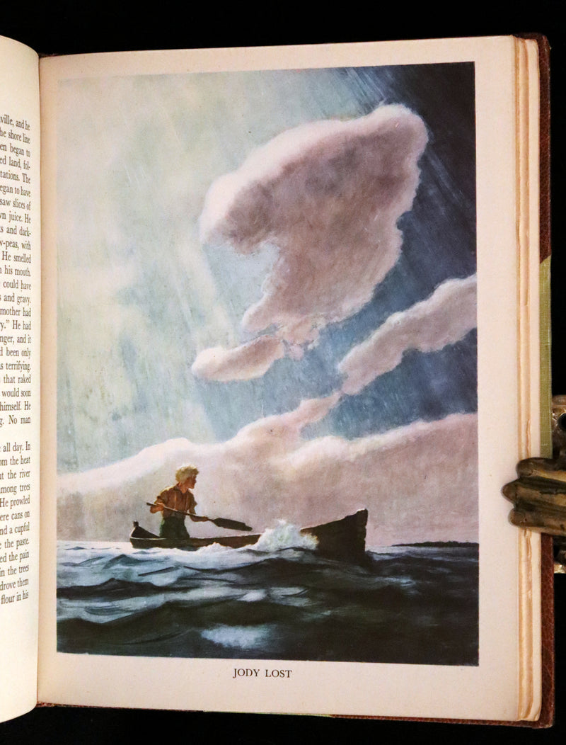 1944 Rare Book in Morocco binding - The YEARLING by Marjorie Kinnan Rawlings illustrated by N. C. WYETH.