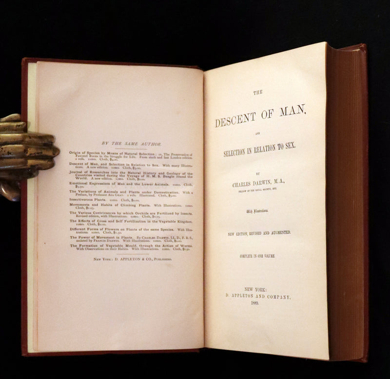 1889 Rare Book - CHARLES DARWIN - The DESCENT OF MAN and Selection in Relation to Sex.