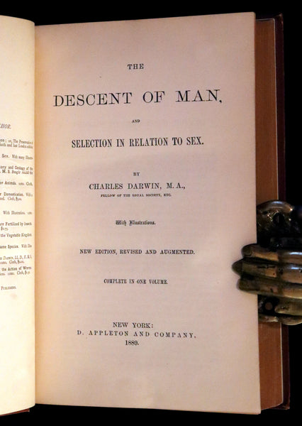 1889 Rare Book - CHARLES DARWIN - The DESCENT OF MAN and Selection in Relation to Sex.