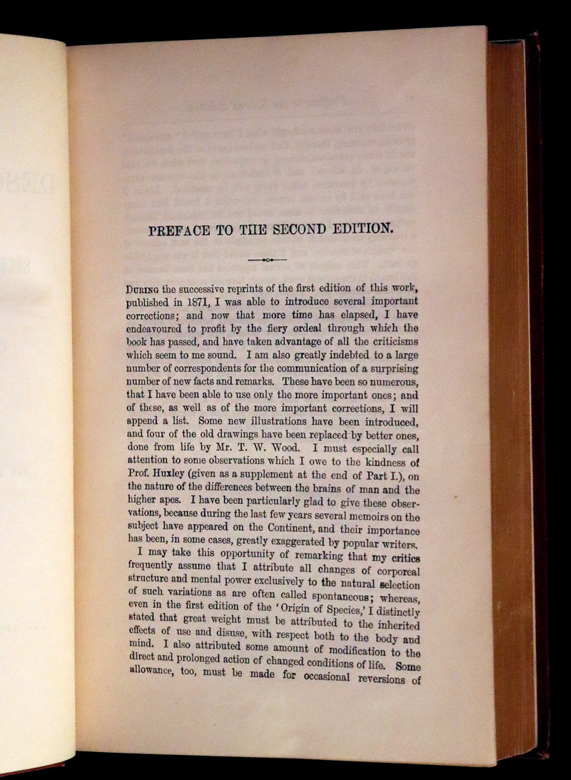 1889 Rare Book - CHARLES DARWIN - The DESCENT OF MAN and Selection in Relation to Sex.