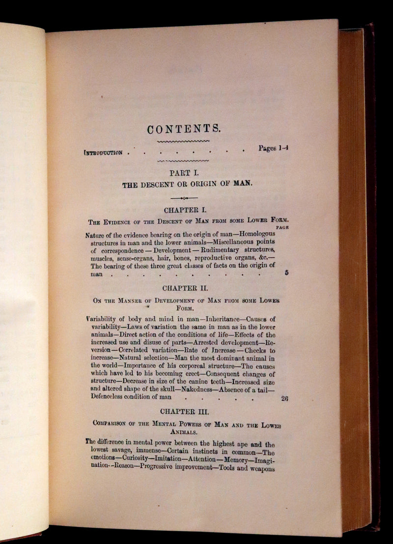 1889 Rare Book - CHARLES DARWIN - The DESCENT OF MAN and Selection in Relation to Sex.