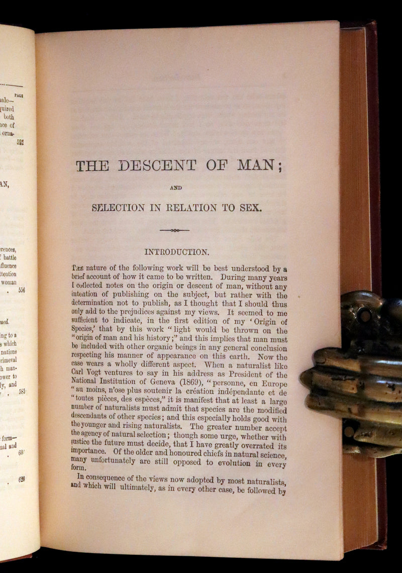 1889 Rare Book - CHARLES DARWIN - The DESCENT OF MAN and Selection in Relation to Sex.