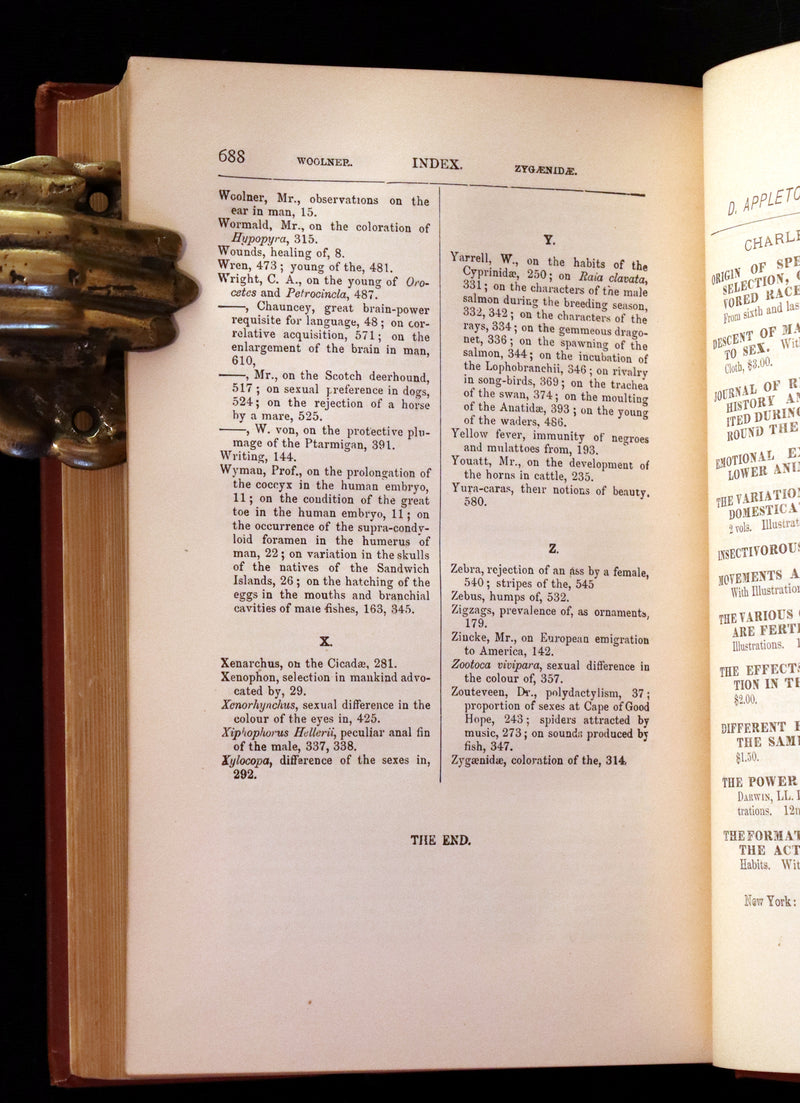 1889 Rare Book - CHARLES DARWIN - The DESCENT OF MAN and Selection in Relation to Sex.