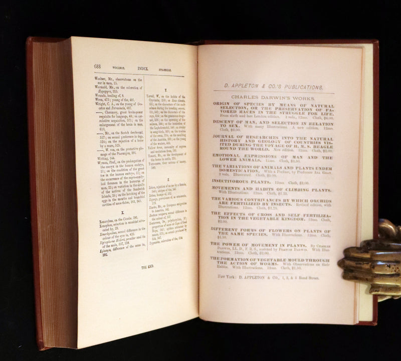 1889 Rare Book - CHARLES DARWIN - The DESCENT OF MAN and Selection in Relation to Sex.