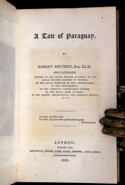 1825 Rare First Edition - A TALE OF PARAGUAY by Robert Southey Illustrated by Richard Westall.