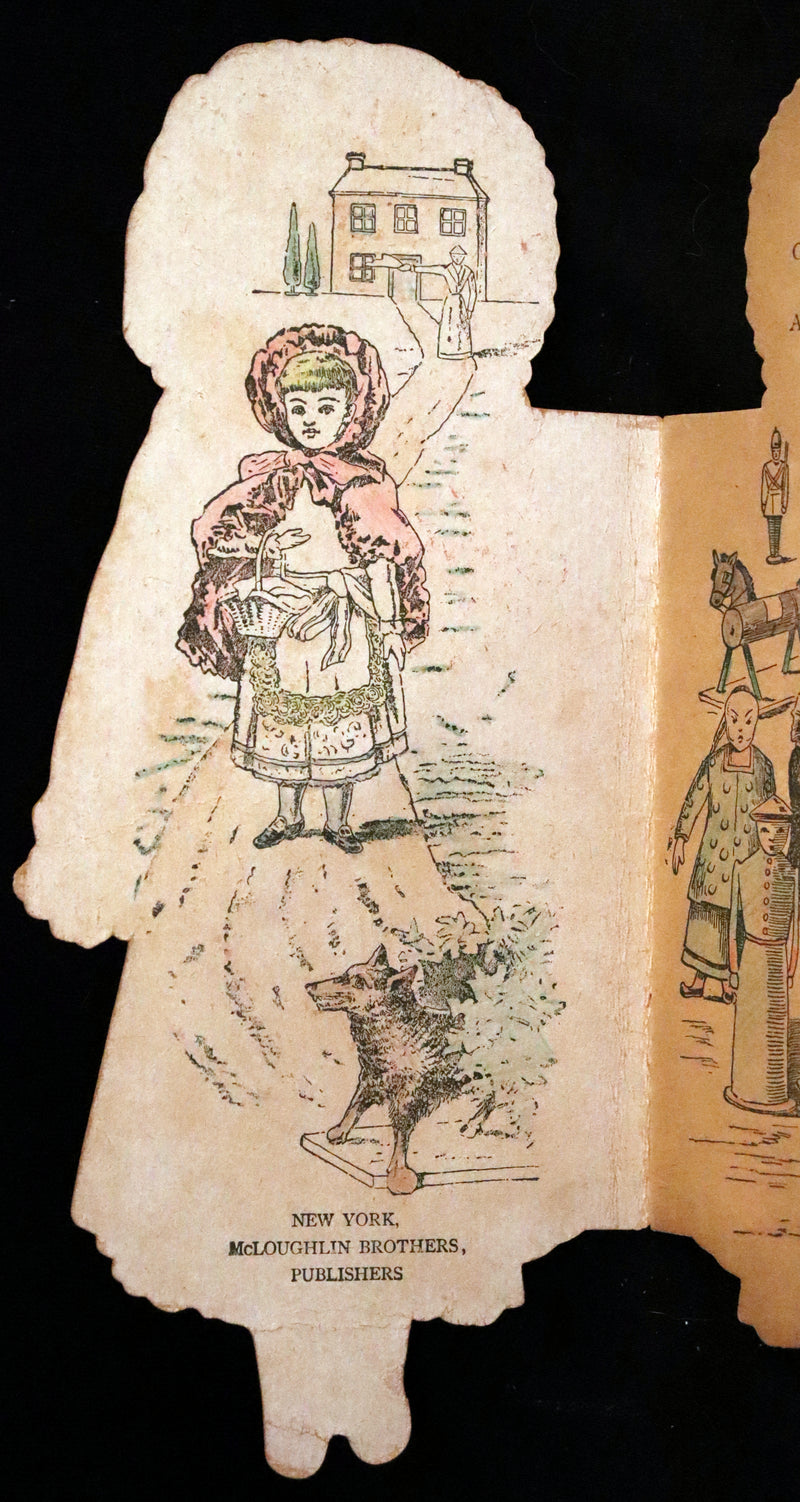 1895 Rare Book - Little Red Riding Hood, Dolly's Aventures. Shape Book by McLoughlin.