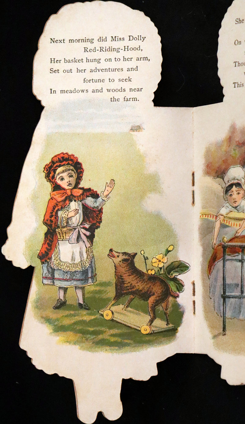1895 Rare Book - Little Red Riding Hood, Dolly's Aventures. Shape Book by McLoughlin.