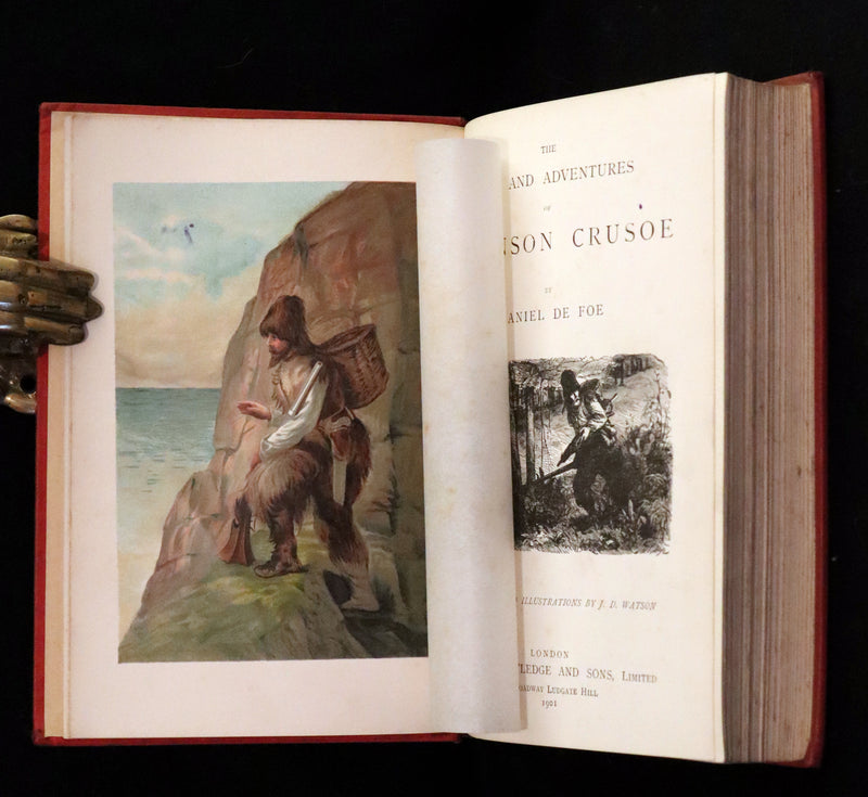 1901 Rare Book - THE LIFE and ADVENTURES OF ROBINSON CRUSOE Illustrated by J. D. Watson.